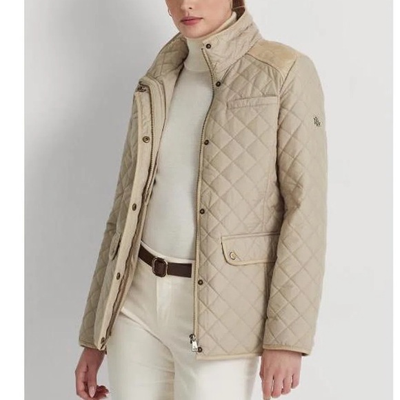Lauren Ralph Lauren Diamond-Quilted Mockneck Jacket in Birch, Large - Picture 3 of 15